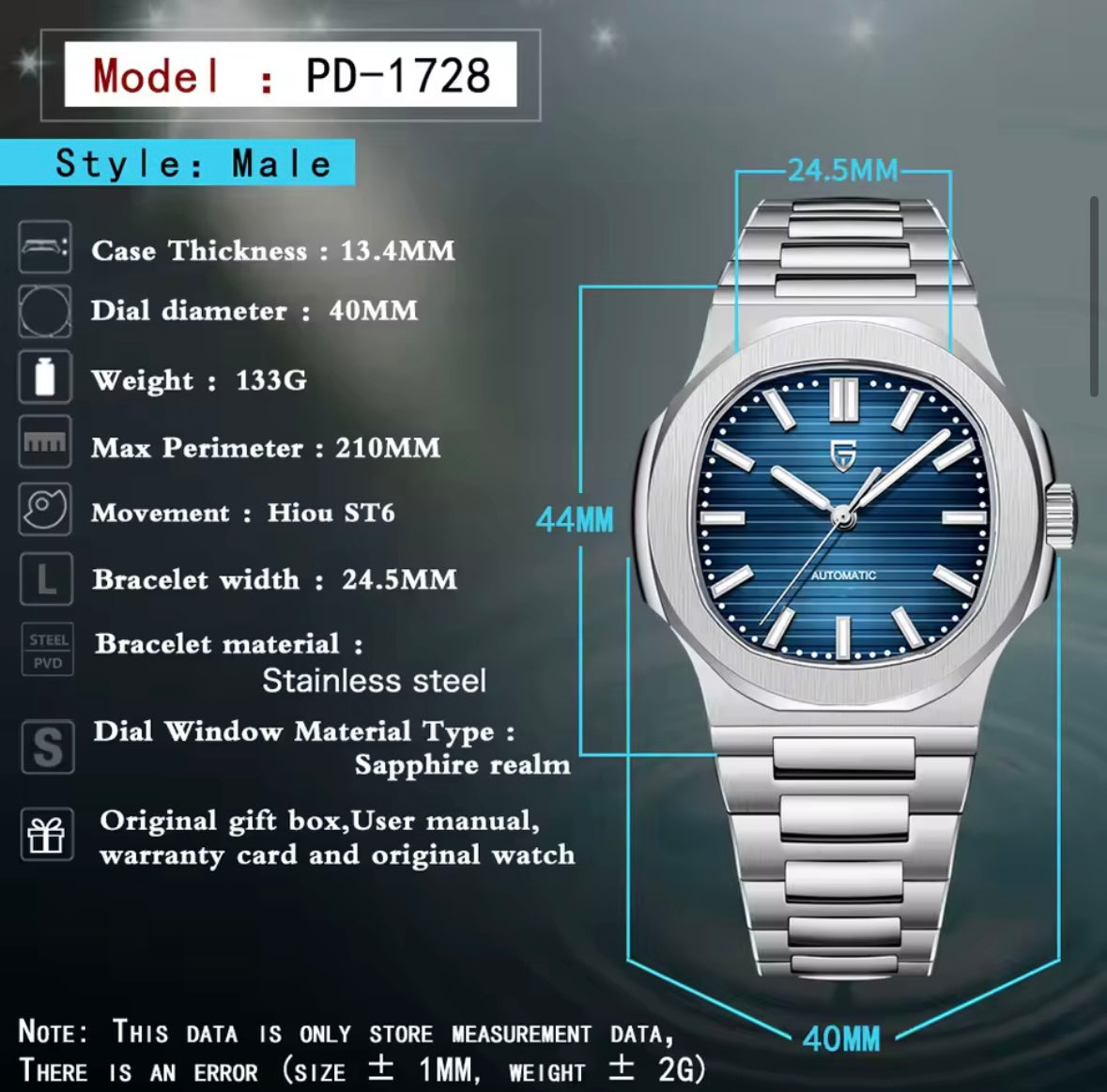 PAGANI DESIGN 2025 New Men's Watches Luxury Automatic Watch For Men Mechanical 40MM WristWatch Stainless Steel AR Sapphire glass